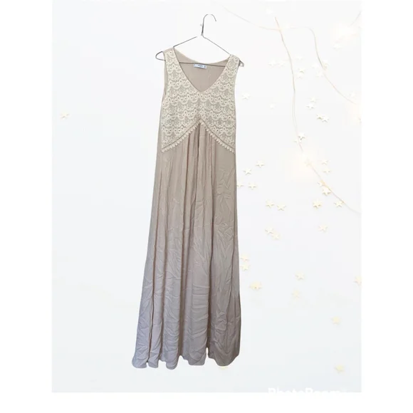 fitted lace wedding dress Mango Cream Knit & Cotton Maxi Dress | Brand New main image 0